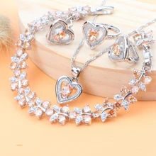 Свадебные серебряные Ювелирные наборы из 925 кубического циркония для женщин, серьги, свадебный костюм, ювелирные изделия, браслет, кольцо, ожерелье, набор, подарочная коробка