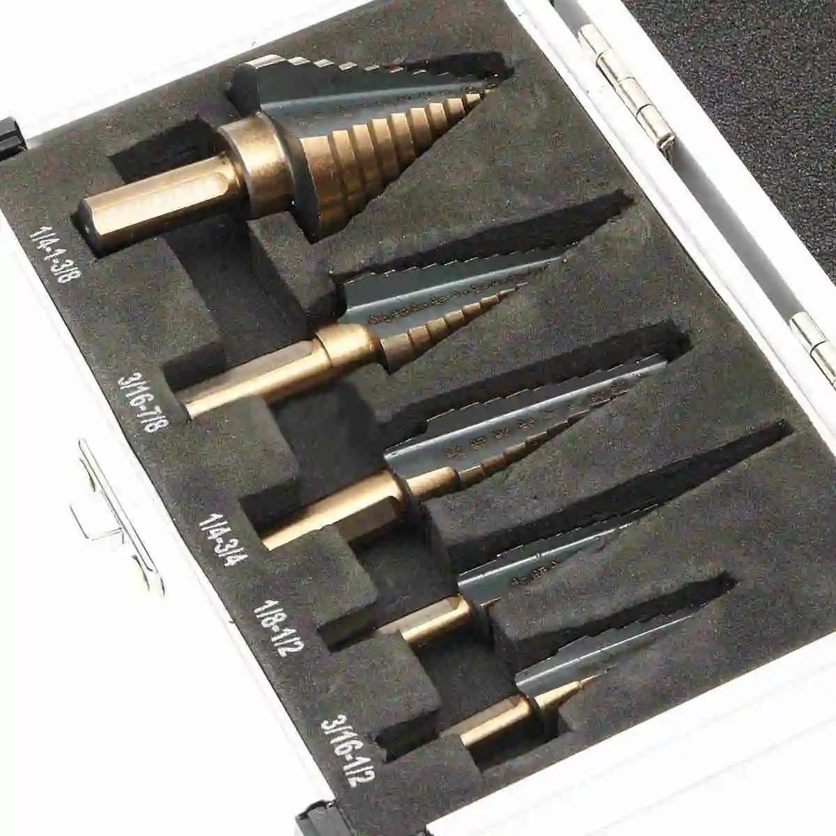 5pcs HSS Large Cobalt Hole Titanium Cone Step Drill Bit Cutter Set Tools w/ Case