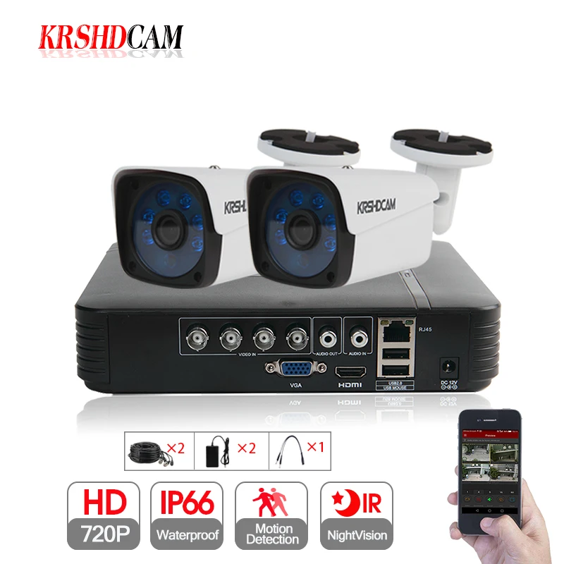

KRSHDCAM 4CH 1080N 5IN1 DVR Security CCTV System 1080P CCTV Camera Outdoor Waterproof Camera Home Video Surveillance Kit