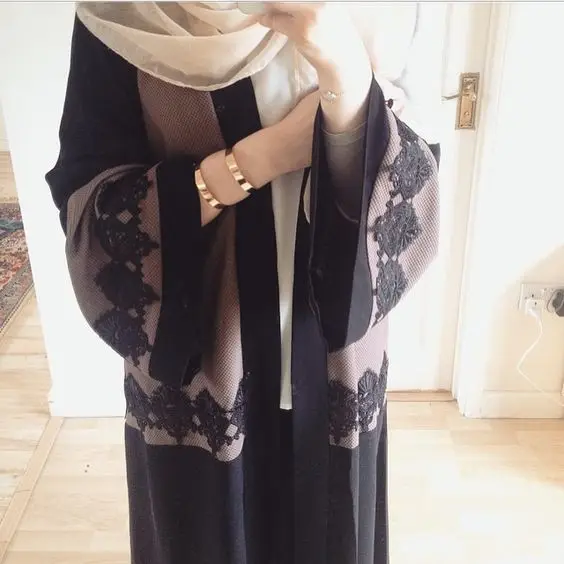 Однобортный Кружева оборками шить Абаи мусульманская одежда Турецкая абайа мусульманское платье кардиган халаты Арабская поклонение