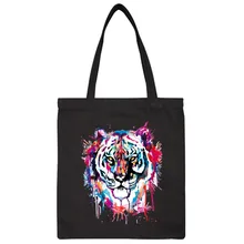 Женские сумки Холщовая Сумка женская Хлопковая Сумка для шоппинга Женская красочная сумка на плечо с принтом тигра Сумки для шоппинга b