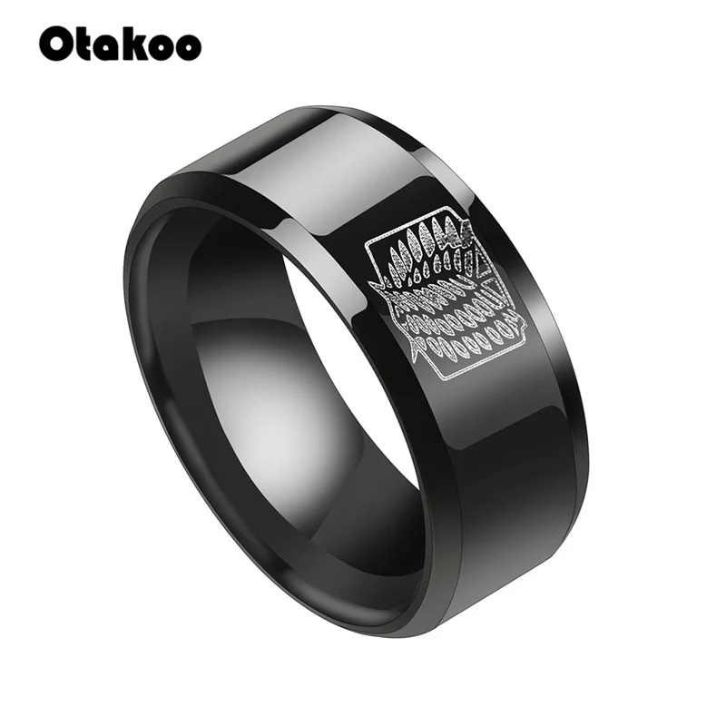 

Otakoo Fashion Anime Attack On Titan Black Ring Giant Legion Flag Cosplay Stainless steel Ring For Anime Fans gifts