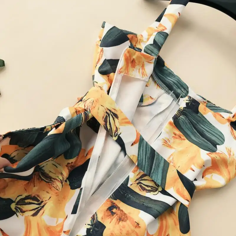 MUMUZI Тропический Принт скрученный ковш комбинезоны спагетти Высокая талия повседневные широкие шорты женская пляжная одежда комбинезон