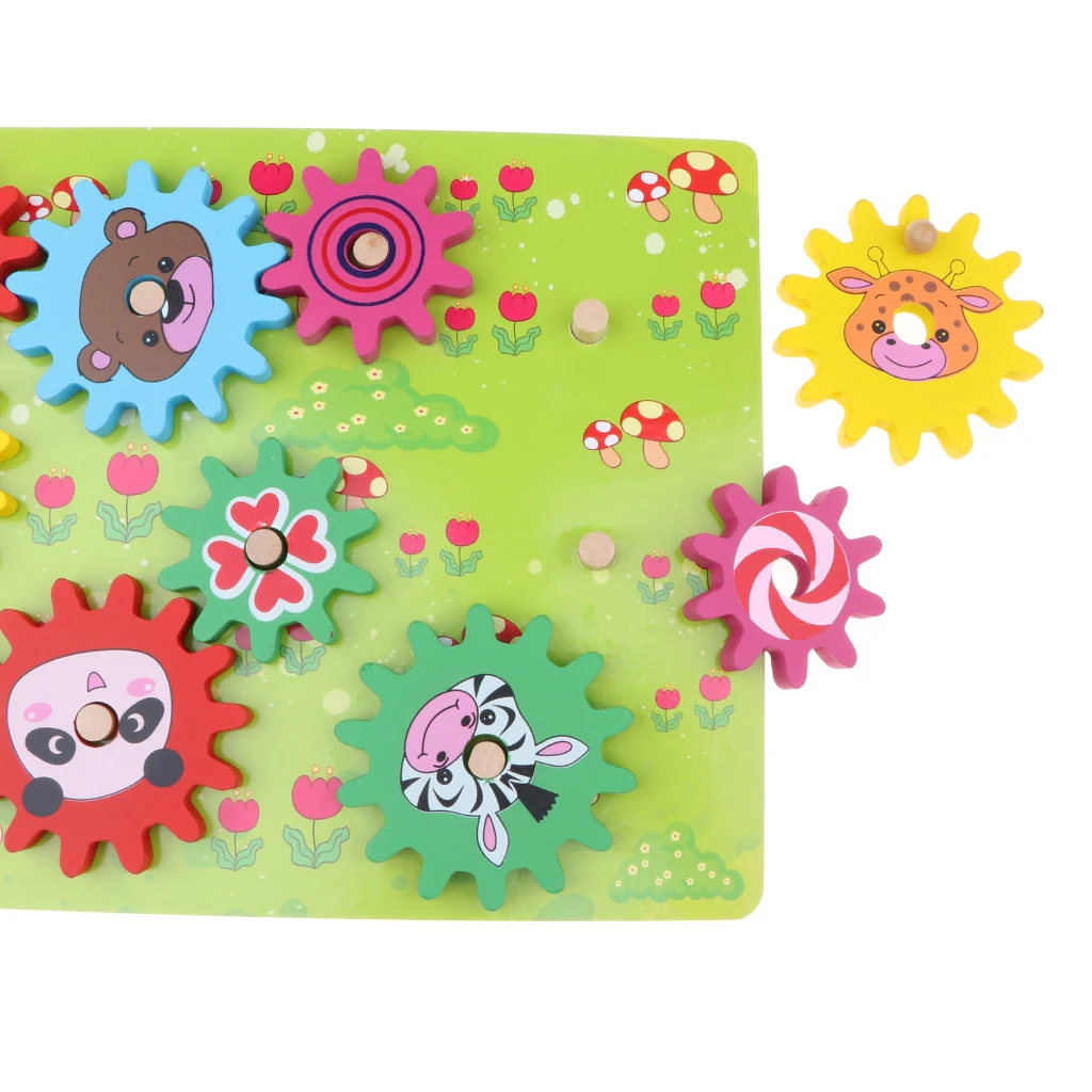 Wooden Gear Toy Animal Theme Board, Kids Early Engineering Educational Toy Set Birthday Gift