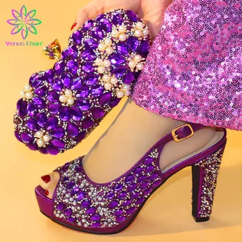 

Purple New Arrival Ladies Shoe with Matching Bags Set for Party In Women Heels Womens Pumps Wedding Shoes for Bride