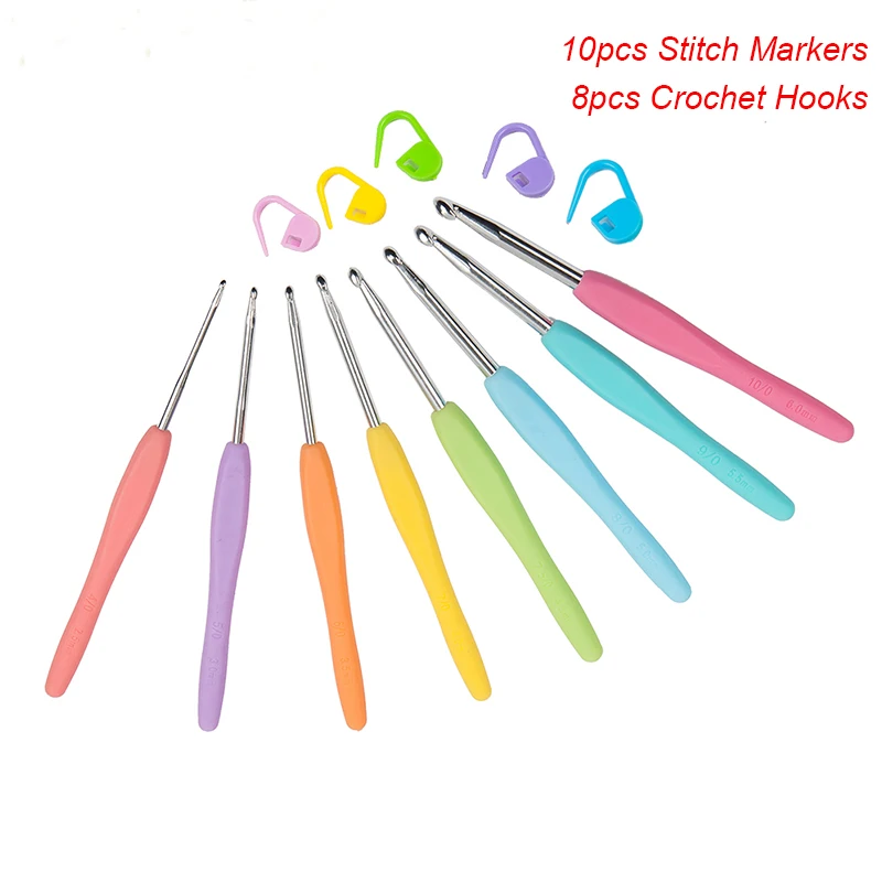

New 8pcs/set Mix Crochet Hooks The Hook For Knitting DIY Craft Crochet Knitting Needles Tools with 10pcs Stitch Markers Bonus