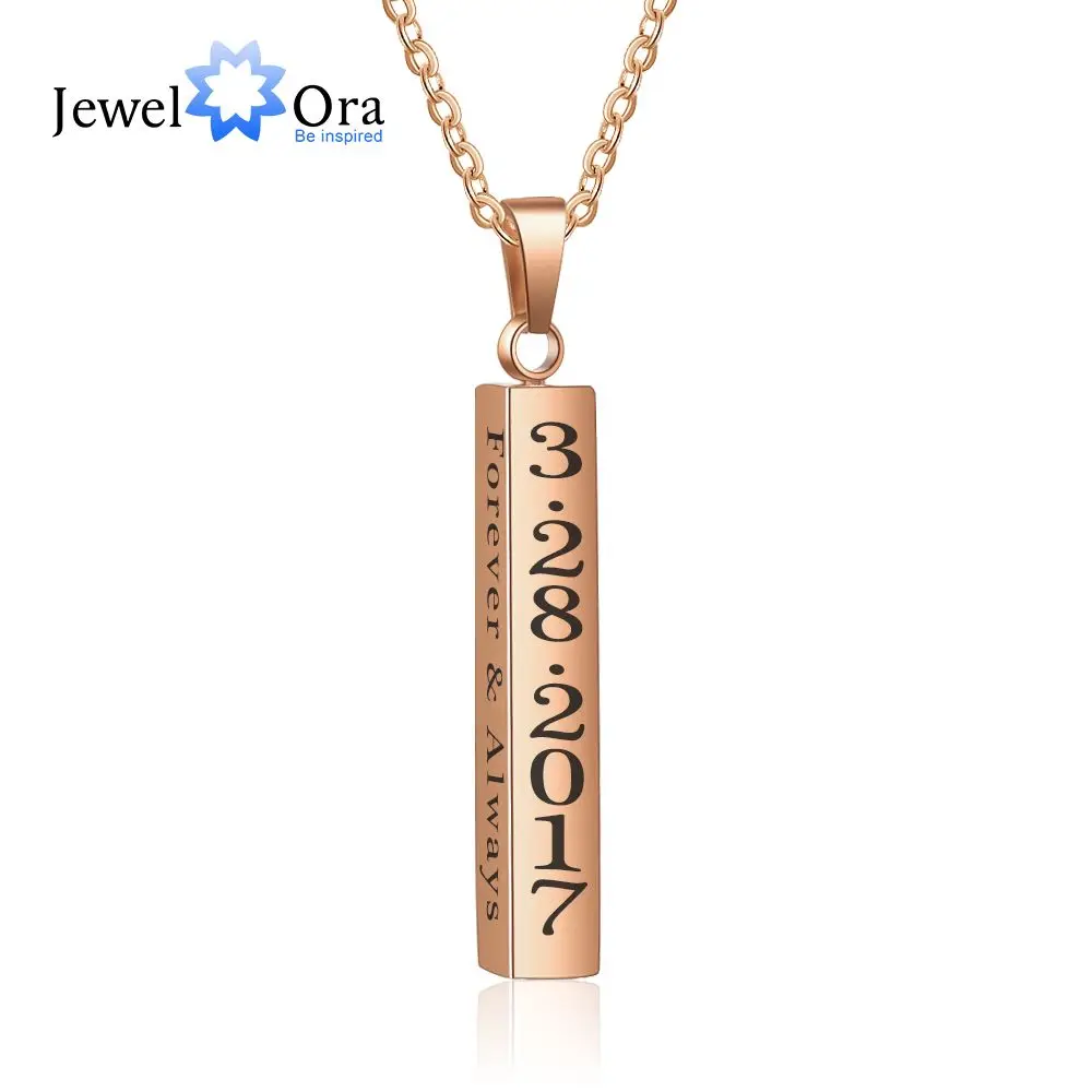 4 Face Engraved Name Necklace Personalised Gift Rose Gold Color Strip Stainless Steel Necklaces & Pendants (JewelOra NE102647)