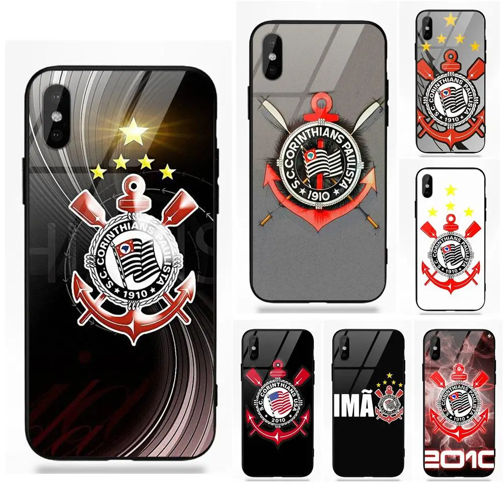 

Thin Soft TPU Frame+Tempered Glass Cell For Apple iPhone 5 5C 5S SE 6 6S 7 8 Plus X XS Max XR Sport Club Corinthians Paulista