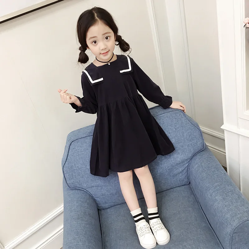 

Children's Dress 2018 New Baby Girls Autumn Dress Long-sleeved Kids Princess Dress Sailor Style Toddler Dress Cotton,#3161