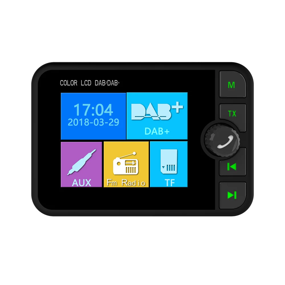 

3.5mm Jack Car DAB Radio Receiver Colorful FM Transmitter Audio Output DAB Tuner Support TF Card TFT Bluetooth MP3 player