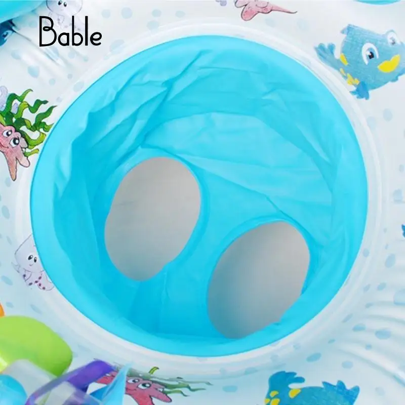 Baby Float Inflatable Swimming Ring With Sunshade Swimming Seat Pool Accessories Double Ring Design Fun Zwemband Baby Toy Blue