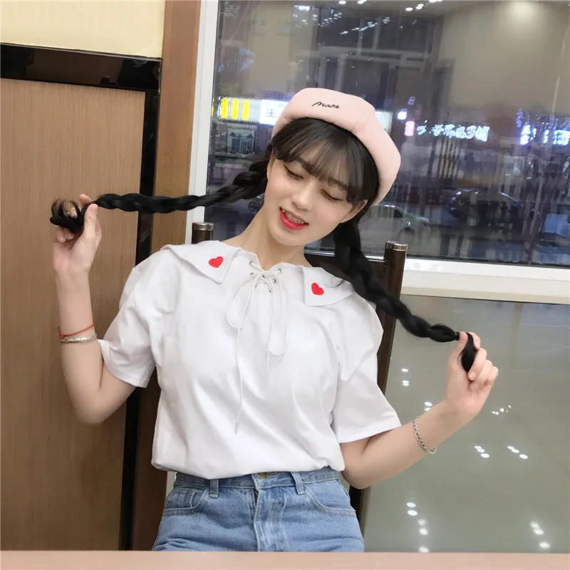 Кружевная вышивка Love Heart Sailor Collar 2020 модная форма Kawaii Lolita Soft Sister Fresh Girl футболка Blusa