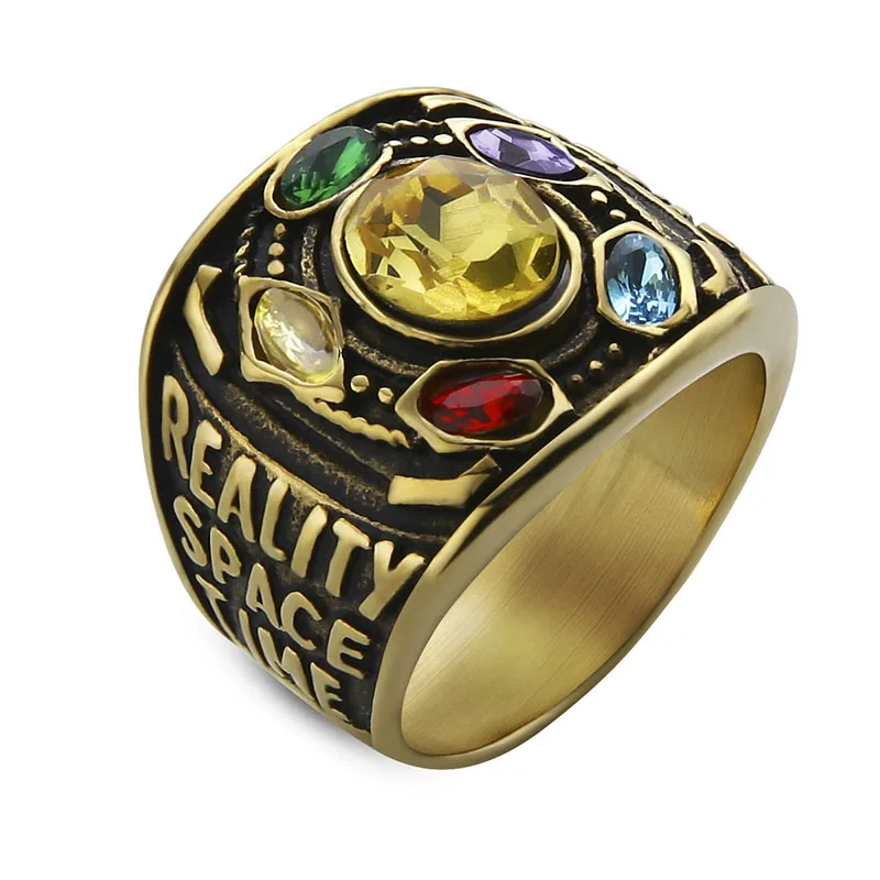 Men's Marvel Avengers thanos Ring Silver Infinite Power Gauntlet Crystal Ring for Men Stainless Steel Power Superhero Rings Man