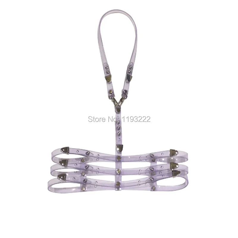 

Punk Rock Handmade Lolita Clear PVC Vinyl Leather Choker Collar Harness Three Row Body Caged Waist Belt