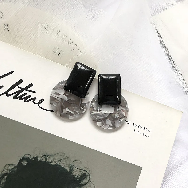 

UJBOX Europe America Resin Acetate Sheet Geometric Temperament Round Color Earrings Women Wedding Statement Earrings