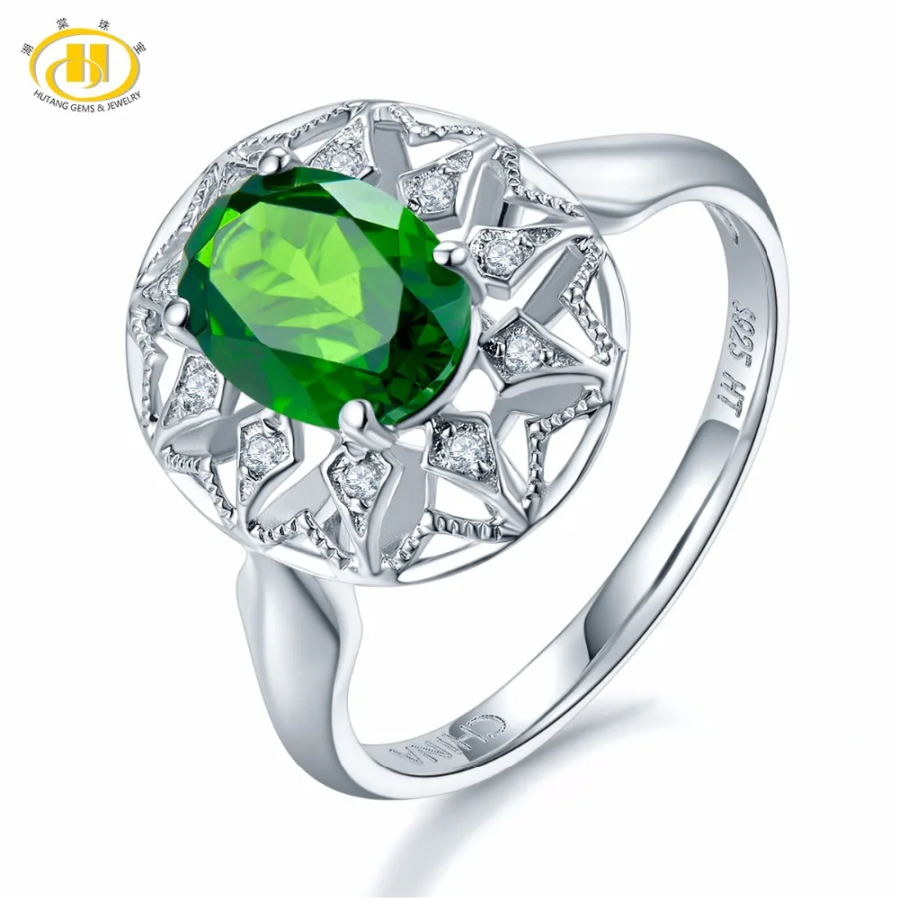 

Hutang Natural Gemstone Chrome Diopside Solid 925 Sterling Silver Flower Ring Fine Jewelry Presents Gift For Women NEW