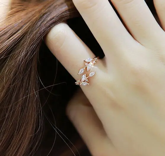 Женские AAA кубического циркония Кристалл Филиал кольцо лист открытый размер кольца для вечерние свадебные 18KGP качество современные тонкие кольца