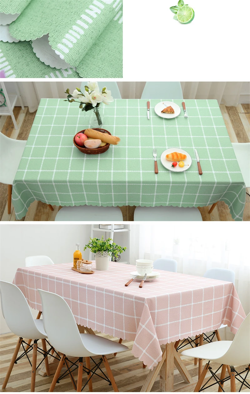   Pastoral Plaid Rectangular Waterproof Tablecloth Fabric Pvc Tea Table Cloth Waterproof Oilproof For Table Cover Plastic For Home