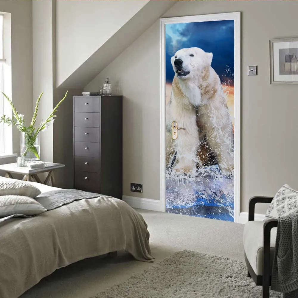 Новые 3D дверные наклейки DIY домашняя декоративная Водонепроницаемая съемная ПВХ полярная наклейки на стену в виде медведя наклейки фрески обои