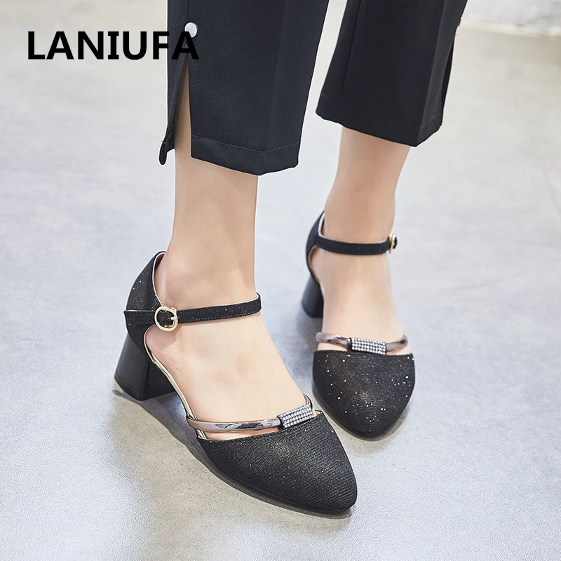 

high quality 4.5cm women med heels shoes women Round Toe Platform high heels Square heel Pumps dress shoes sandals mujer #588