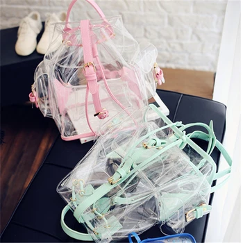 

Fashion Casual Girl Clear Waterproof Transparent Cute Backpack Candy-Colored Jelly School Bag Teenagers Travel Bag