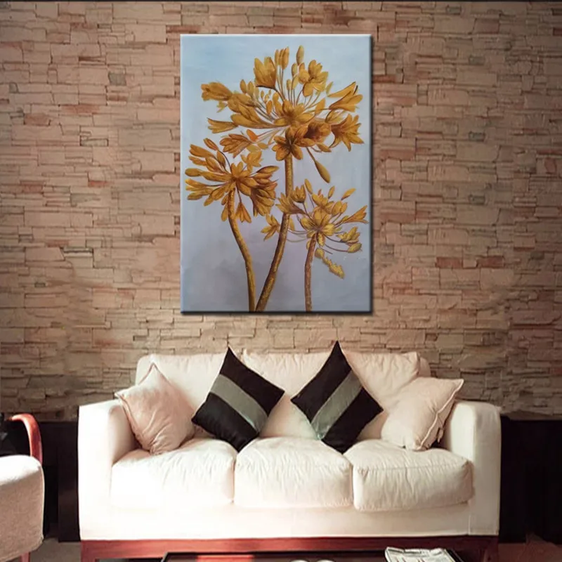 

Large Beautiful Painting Hand Painted Abstract Flower Oil Paintings on Canvas Home Decor Wall Art Gold Yellow Floral Pictures