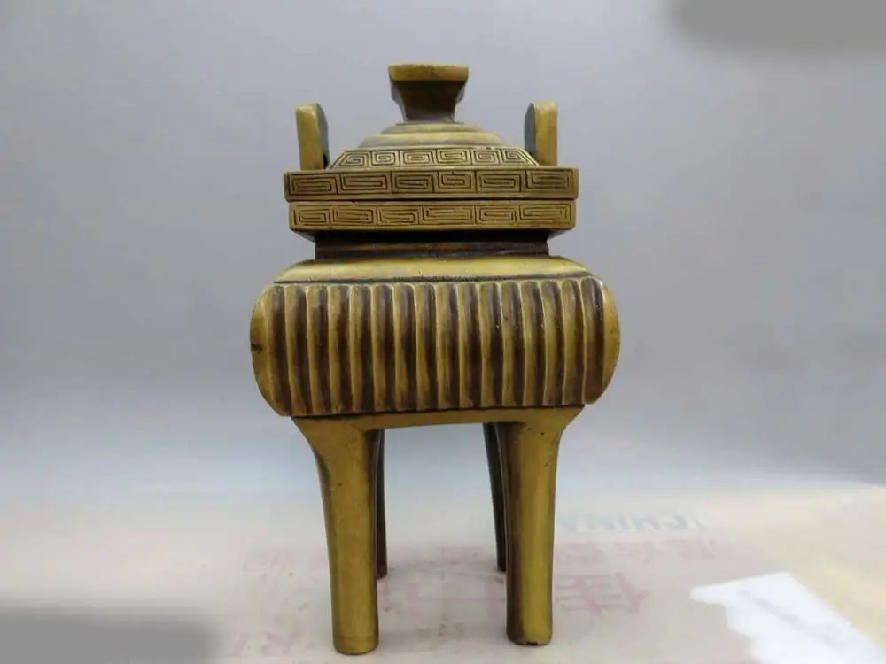 

10" China brass copper fine Founder four-footed Incense burner censer Statue