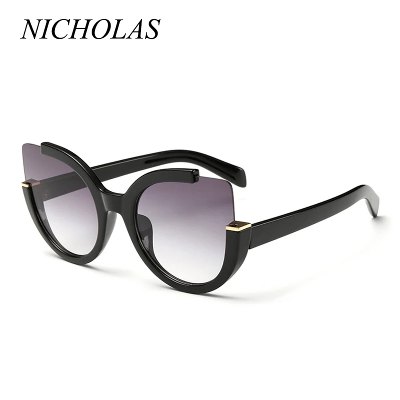 

NICHOLAS Cat Eye Semi-Rimle Sunglasses Women Vintage Mirror Sun glasses Women Eyewear Oculos De Sol Feminino Lunette Soleil