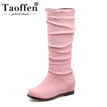 Taoffen/женские ботинки на танкетке размера плюс 28-52 теплая обувь на меху зимние сапоги женские зимние сапоги до колена женская обувь