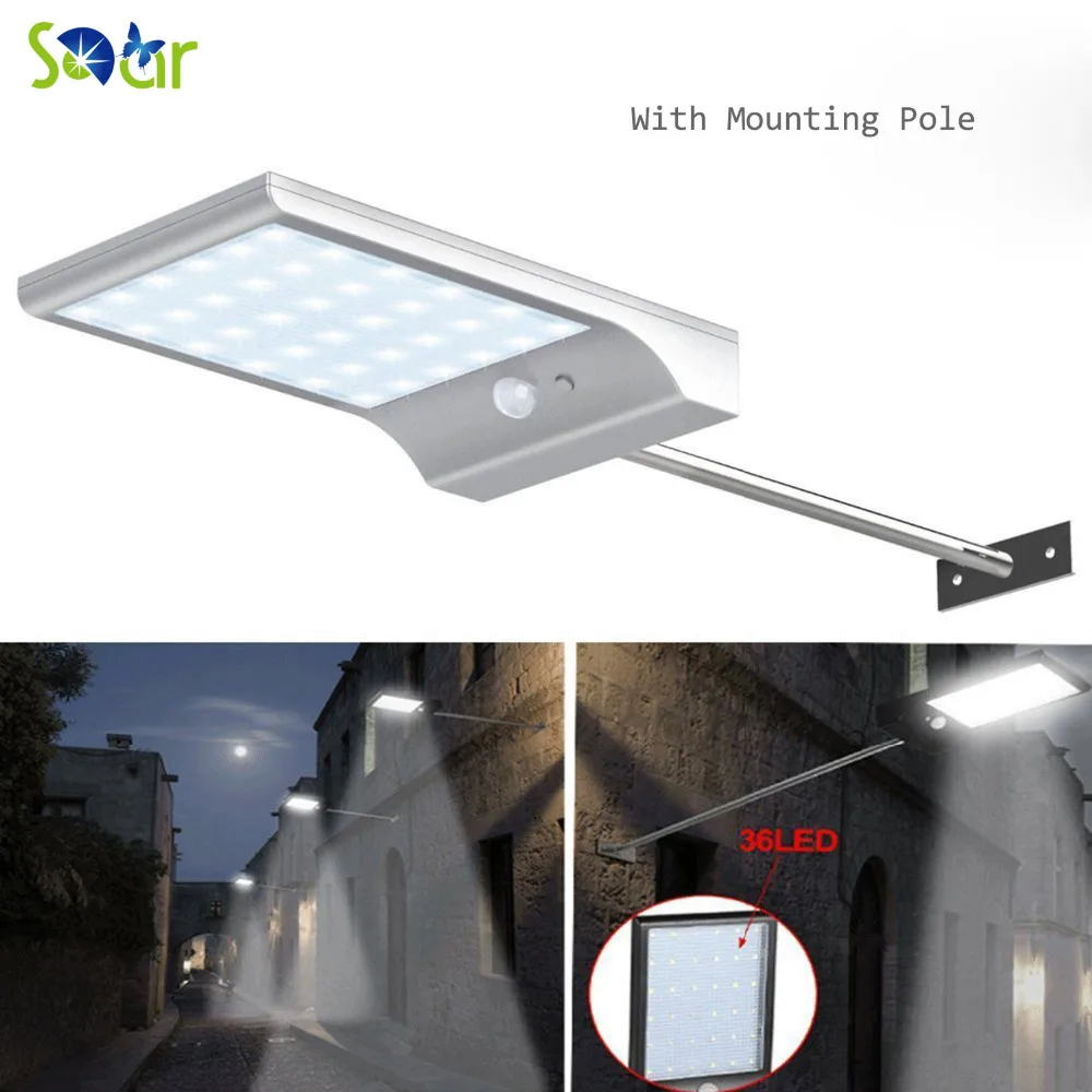 36 Led Street Solar Gutter Lights Wall Sconces With Mounting Pole 36 Led Street Solar Gutter Lights Wall Sconces With Mounting Pole 36led Outdoor Motion Sensor Detector Light For Barn Porch Lamp