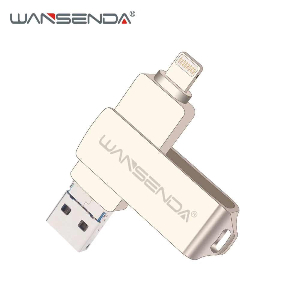 WANSENDA, 3 в 1, USB флеш-накопитель для IOS/Android/PC, 128 ГБ, 64 ГБ, 32 ГБ, 16 ГБ, USB3.0, флешка, многофункциональная флешка, карта памяти - Цвет: Серебристый