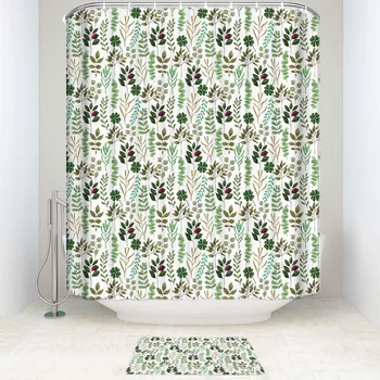 

Light Dark Chic Plant Floral Shower Curtain Doormat Sets Shower Curtain Sets Bathroom Outside Modern Fabric Rings Women Cool Cut