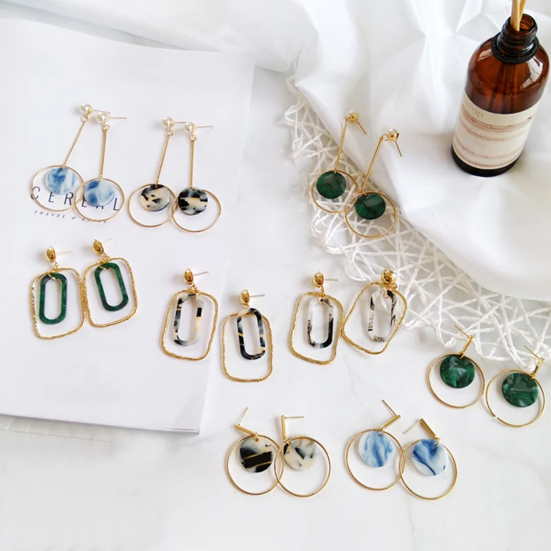 

Korean Acrylic Alloy Irregular Dangle allergy free Geometric Crystal Long Tassel Earrings For Female Women Fashion Jewelry Gift