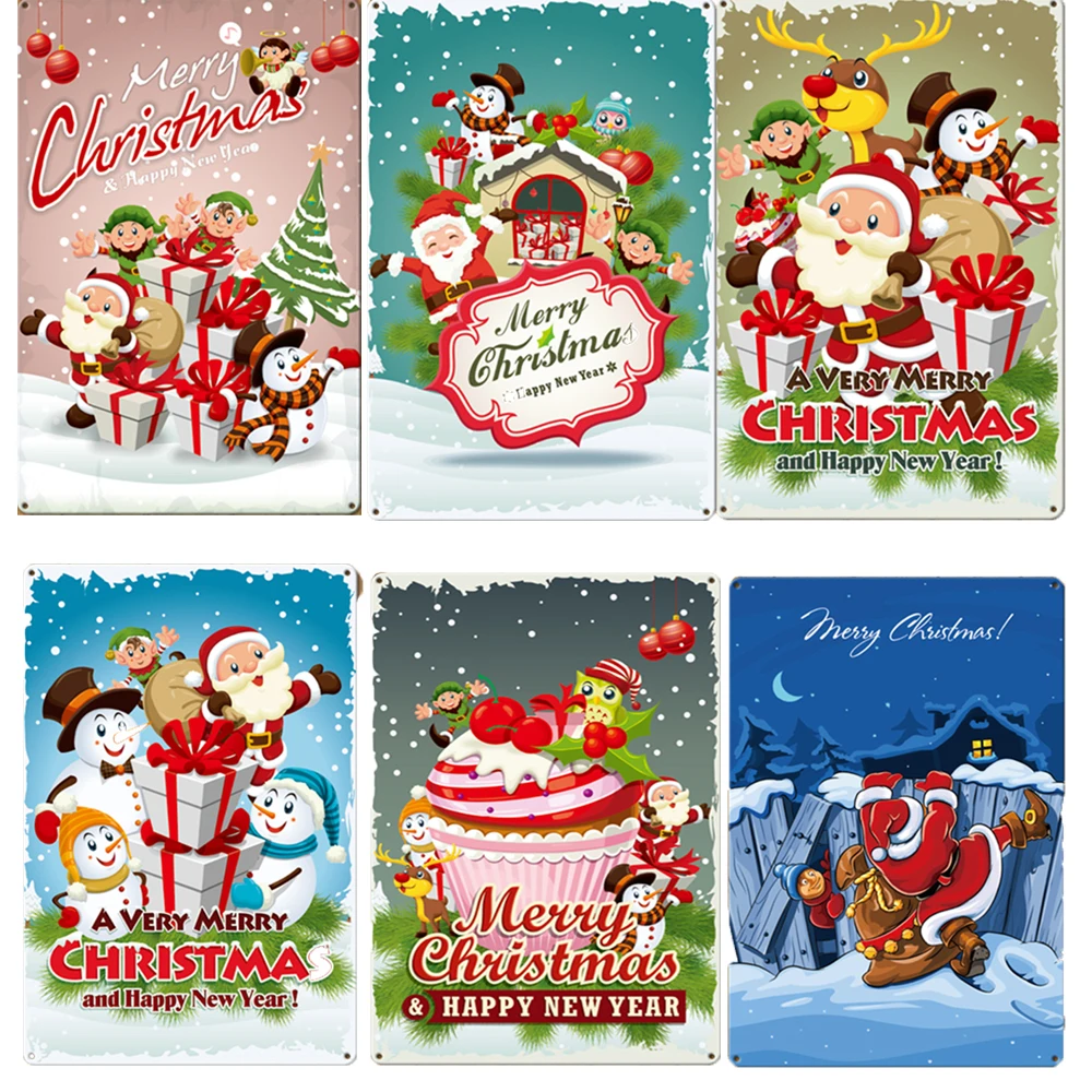 Металлические жестяные плакаты с Санта-Клаусом Рождественское украшение для