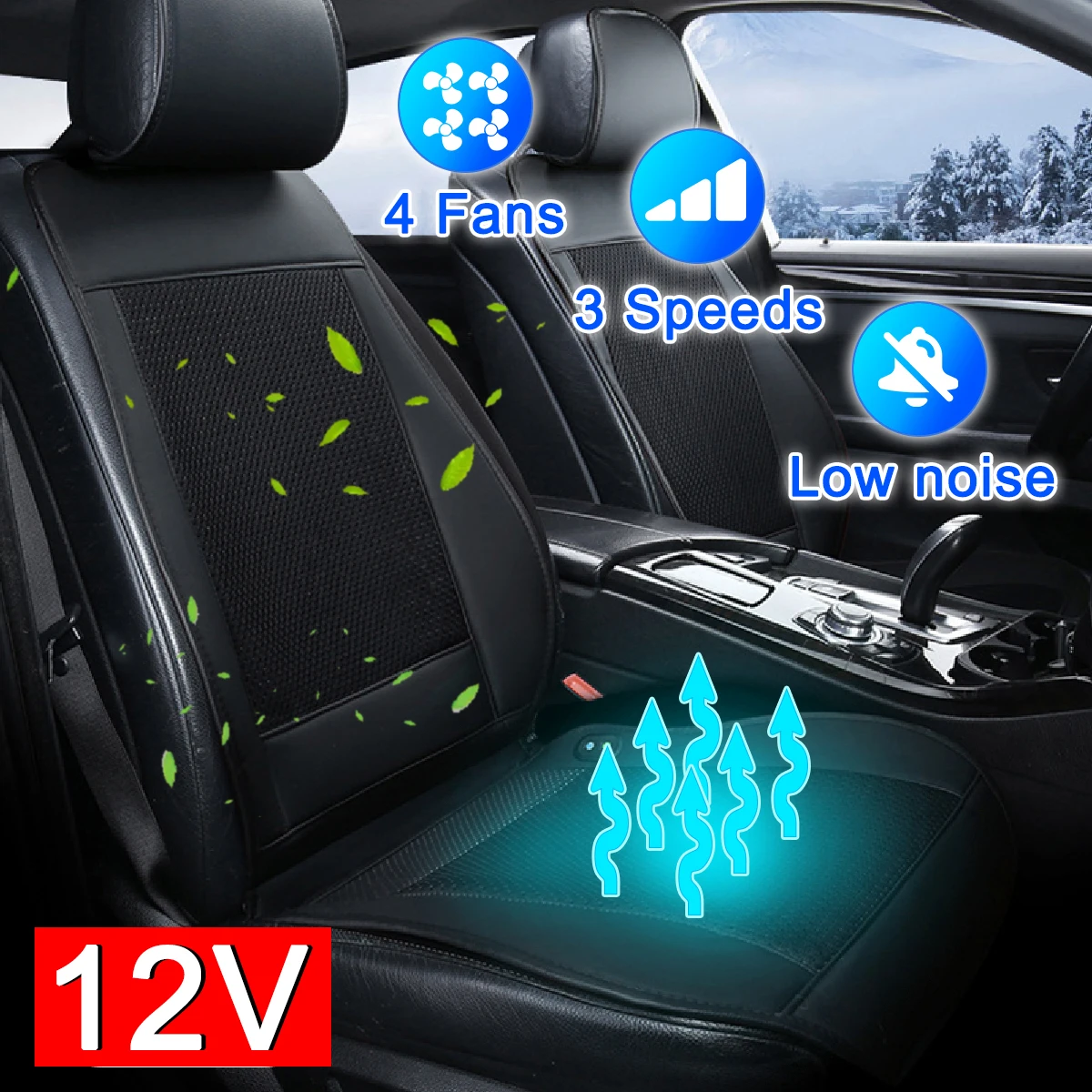 

12V Cooling Car Seat Cushion Cover Air Ventilated Fan Conditioned Cooler Pad 4 Built-in Fan 3 Speeds Seat Cushion Covers