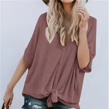 30 шт./партия летняя футболка с изображением взрыва v-образным вырезом с коротким рукавом сплошной цвет свободные женские пуговицы футболки женские повседневные топы