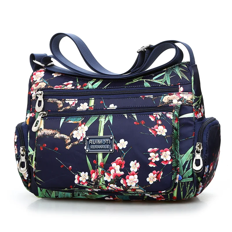 Модная женская сумка на плечо с цветочным узором, высокое качество, водонепроницаемый светильник, нейлоновая сумка через плечо, повседневная женская сумка с несколькими карманами