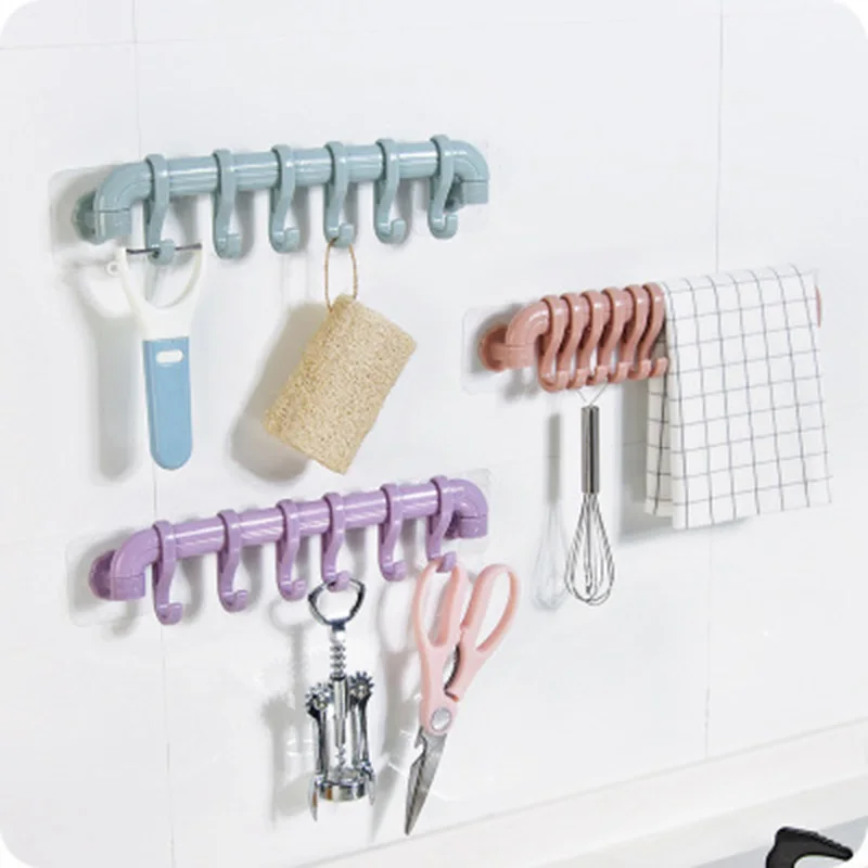 Kitchen Cupboard 6 Hook Organizer Pantry Chest Tools Towels Hanger Wardrobe Clothes Storage