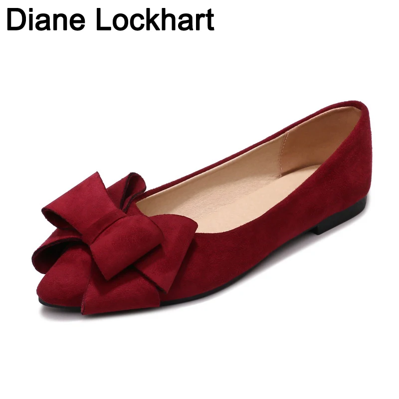

2019 Brand Shoes Woman Casual Bow Pointed Toe Black Red Shoes for Women Flats Comfortable Slip on Women Shoes