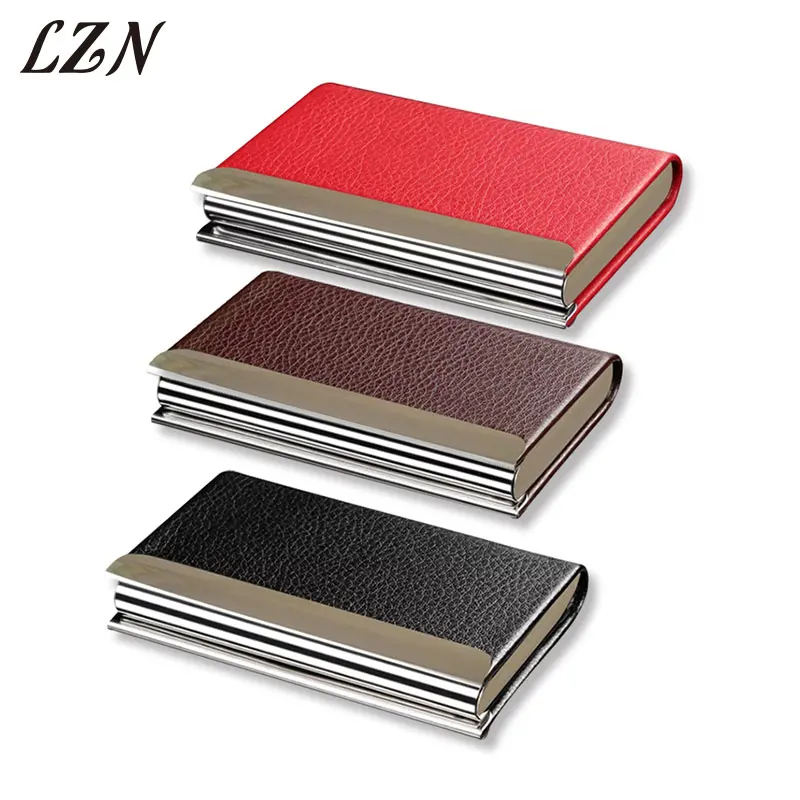 

LZN Free Shipping High Quality Newest Leather Business Credit Card Name ID Card Holder Case Wallet Box Porte Carte Dropshipping