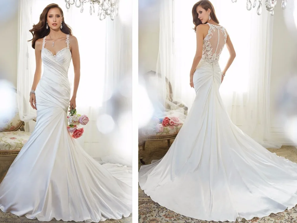 

Mermaid Sexy Sheer Back Wedding Dress Fish Tail Vestidos De Novia 2015 Sweetheart Romantci Bridal Party Gowns Robe De Mariage