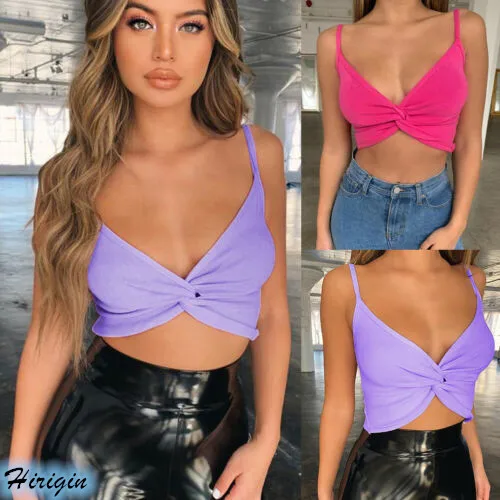 Summer Women Sexy Solid Knit Crop Tops 2019 New Women Summer Sexy Solid V-Neck Twisted Short Crop Tops