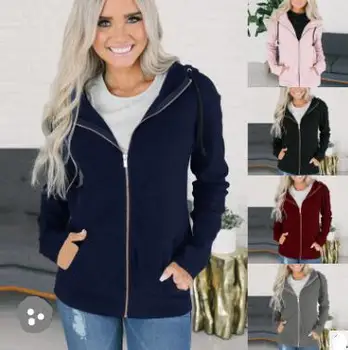 

Hot style autumn and winter women's long-sleeved hooded zipper hoodie coat