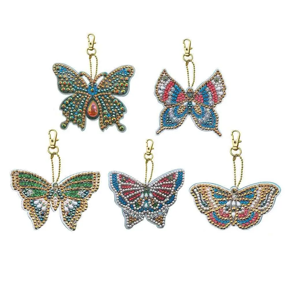 

New 2019 DIY Small Butterflies Decorative Hanging 5D Diamond Painting Cross Stitch Pendant Keychains For Bag Set of 5