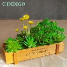 Artificial Succulent Plant (9pcs+1 Wood Plate)/Set Green Plant Yellow Dandelion Flower Bonsai Table Decoration Free Shipping