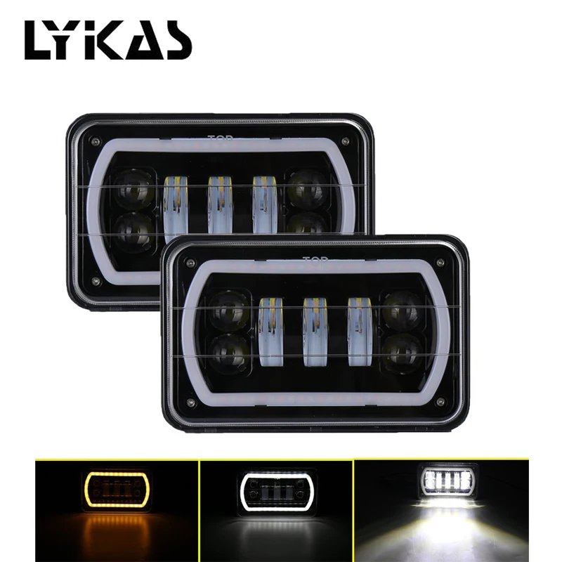 

LYKAS 4x6 Car LED Headlights with DRL Amber Turn Signal Sealed High Low Beam Replacement For Chevrolet Ford Trucks Dodge