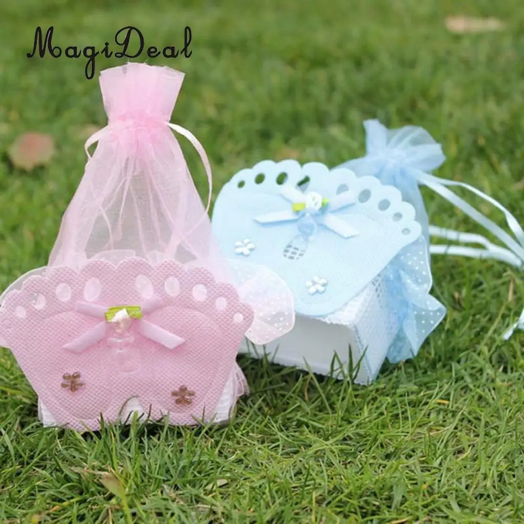 12 Pieces Baby Footprint Gift Treats Box Bags Girl Boy Baby Shower Kids Birthday Party Organza Candy Bags Favors