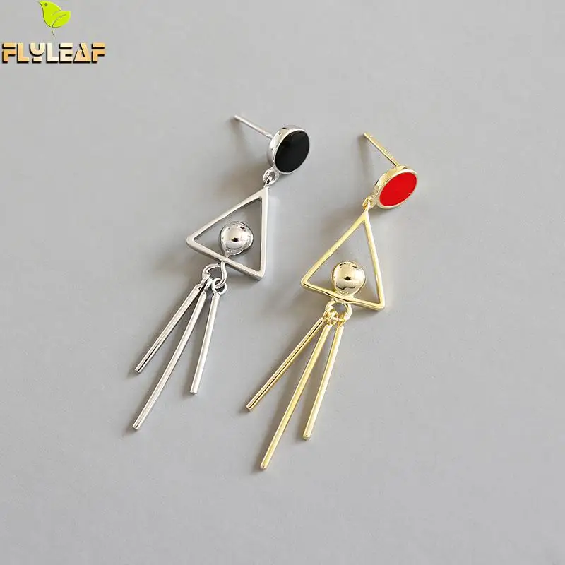 

Flyleaf 925 Sterling Silver Earrings For Women Epoxy Bead Geometric Triangle Simple Dangle Drop Earings Fashion Jewelry Gold