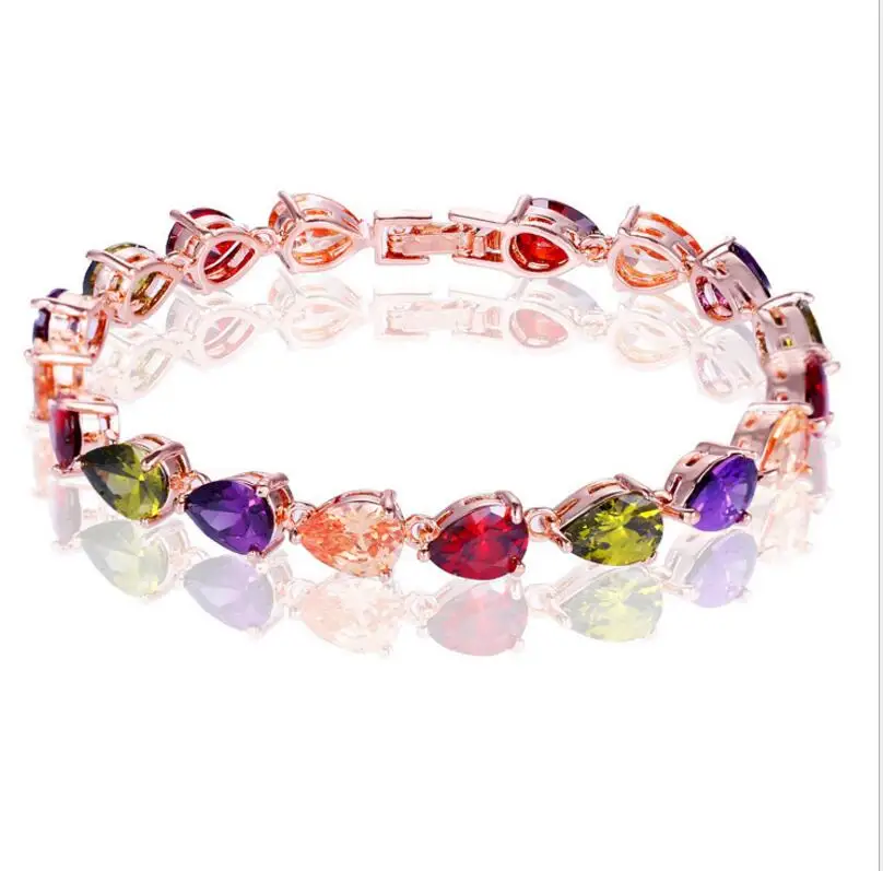 

XOWSHINE Teardrop Bracelet Women AAA Zirconia Heart Stone Bangles Female Sparkly 1 Wistband Jewelry