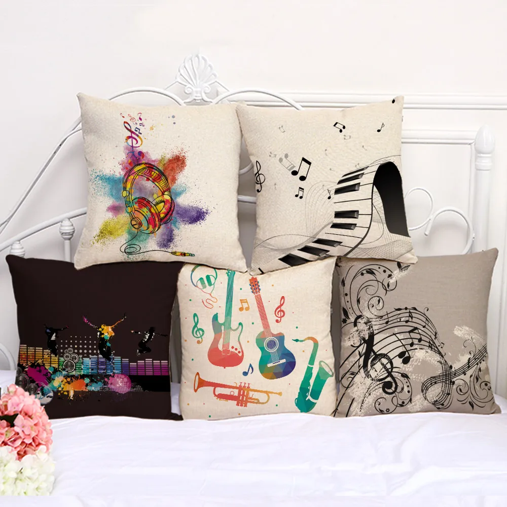 

Decorative Pillow Cushion Case music Festival Note Fashion Pillowcase 17.5 Inch Cotton Linen Chair Seat Throw Pillow Cover C1087
